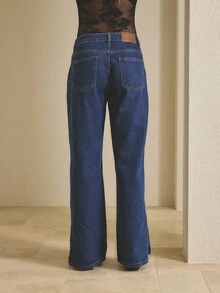 Aralina Winter / Fall Dark Wash Mid Rise Straight Leg Denim Split Hem Jeans Spring Winter Clothes Women Jeans Country Style Chic Pants For Women - Dark Wash - View 2