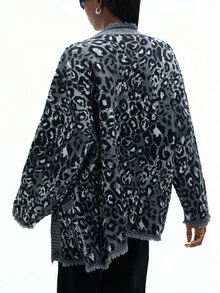 Aveloria GENKIRA Vintage Fringe V-Neck Leopard Print Sweater Cardigan For Women, Loose Casual Style, Spring/Autumn/Winter - Multicolor - View 2