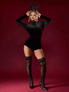 MISSGUIDED Bộ jumpsuit nhung tay dài, hở lưng, khoét eo, thích hợp dự tiệc, dạ hội, cổ cao, ôm sát, thời trang đi club đêm. - màu đen - Xem 5