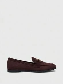 CUCCOO BIZCHIC Women's Brown Suede Slip-On Loafers With Gold Buckle, Comfortable For Christmas Spring Shoes - Brown - View 7