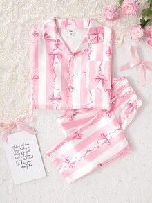 Bộ 2 món/Bộ đồ mặc nhà gồm áo cardigan dài tay màu hồng tối giản, thời trang và dễ thương cho bé gái - Hồng - Xem 1