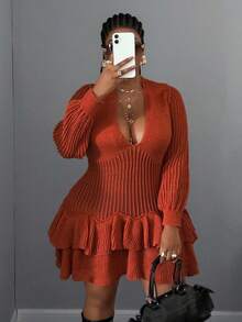 Maweii 万圣节大码毛衣裙 - 橘色 - 查看 6