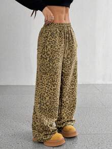 StreetHx Pantalones anchos de estilo vintage con estampado de leopardo, diseño suelto y estilizador, estilo callejero