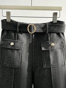 GlowEve Women's High-Waisted Flared Leg Pants, Grey, Thick Thermal Lining, Elegant & Slimming, Suitable For Autumn/Winter