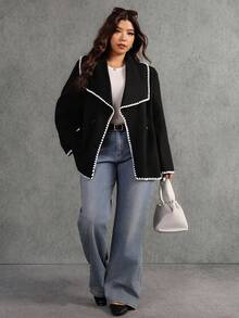Elaquor 秋冬大码女式休闲梭织长袖外套夹克 - 黑色 - 查看 3