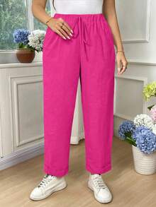 EMERY ROSE Quần dài màu trơn thường ngày cỡ lớn cho nữ - Màu Hồng Tươi - Xem 5