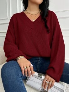 EURMUSE Plus Size V-Neck Long Sleeve Sweater, Winter