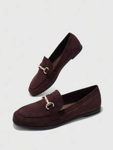 CUCCOO BIZCHIC Women's Brown Suede Slip-On Loafers With Gold Buckle, Comfortable For Christmas Spring Shoes - Brown - View 9