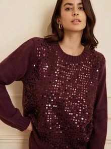 Aveloria Rosie 2件套亮片装饰宽松毛衣+中长裙 - 中紫紅色 - 查看 2