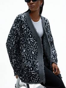 Aveloria GENKIRA Vintage Fringe V-Neck Leopard Print Sweater Cardigan For Women, Loose Casual Style, Spring/Autumn/Winter - Multicolor - View 4