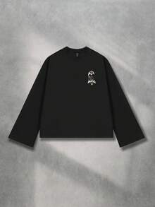 ROMWE MEN Street Life Men's Street Dark Figure Print Long Sleeve Top, Fall - Black - View 2