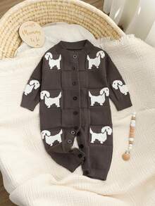 SHEIN Baju Terusan Bayi Laki-Laki, Rompi Rajut untuk Musim Gugur/Dingin, Baju Terusan Rajut Lembut Motif Anak Anjing Lucu, Cocok untuk Bayi Baru Lahir, Nyaman untuk Jalan-jalan dan Bersantai - Grey - View 7