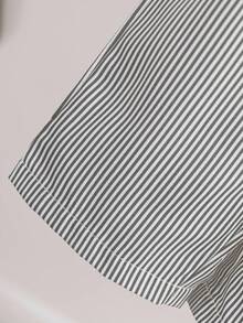 SHEIN Playful Pals طقم بنطلون وقميص كاجوال بسيط للفتيات الرضع في الربيع والخريف، قميص أصفر وأبيض مخطط بياقة طويلة الأكمام مزين بتطريز أسود، مع بنطلون مطابق، مناسب للاستخدام اليومي في المدرسة