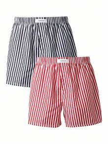 Manfinity Underwear&Sleepwear Basics 2pcs/Set Plus Size Men's Striped Airy Pants - Multicolor - View 2