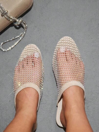 CUCCOO SZL Zapatos planos con diseño hueco y transpirable de punta afilada para mujer, zapatos planos de malla negra para uso diario y en casa