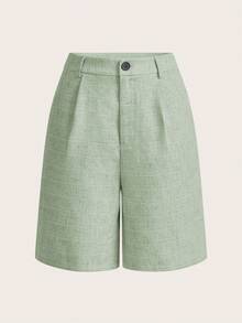 Ellevyn Women's Minimalist Front Button Vest And Shorts Set, Office/Commute Style, Summer - Green - View 6