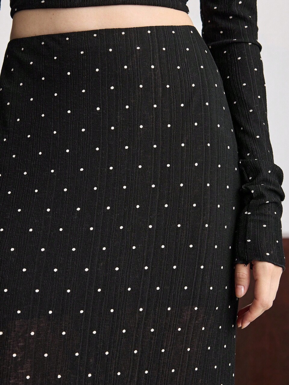 Black White Polka Dot,Summer,Elegant,Date Night Women's Skirt,Casual & Fashionable Slim Straight Silhouette Mesh Fabric,Business Casual Office Commute