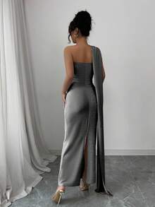 Elenzga Đầm Maxi Dự Tiệc Sang Trọng, Nhẹ, Gợi Cảm, Không Đối Xứng, Vai, Eo, Ôm Sát, Dệt Kim Sáng Bóng, Co Giãn, Thoải Mái, Sang Trọng, Thoải Mái, Dành Cho Đêm Hẹn Hò/Tiệc - màu đen - Xem 2