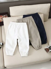 Souflis Souflis 3 件套幼儿婴儿男童休闲口袋松紧腰裤，纽扣装饰，百搭款式，适合春、夏、秋、冬、日常、上学、旅行、运动 - 彩色 - 查看 2