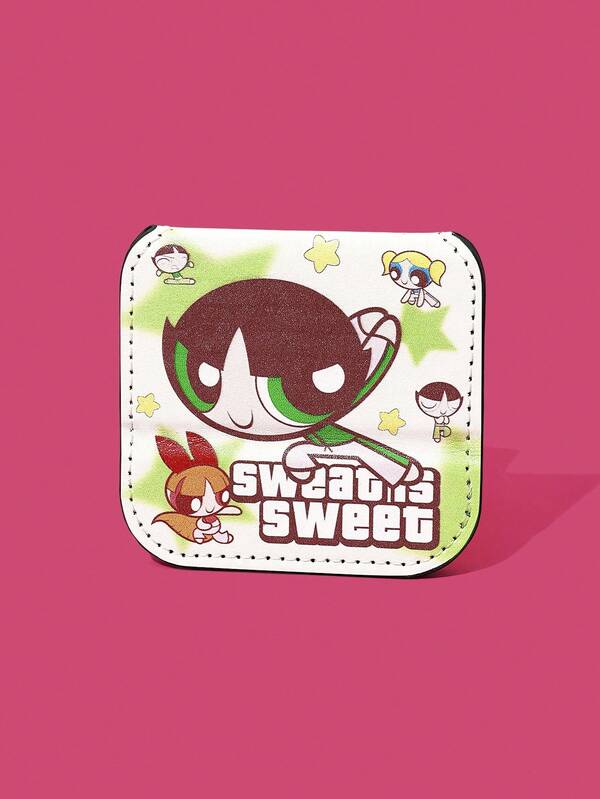 FanGlow THE POWERPUFF GIRLS X SHEIN Espejo de maquillaje cuadrado de acero inoxidable Buttercup - Colores brillantes y frescos, compacto y portátil para el hogar, la escuela, la oficina y los viajes