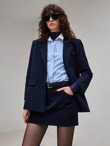 Ontre 2025 Neue Winterjacke für Damen, moderner urbaner Stil, einfarbig, navy blau, bequemes Material, locker geschnitten, KnopfverscLässig Lässig Pendler, mit Kapuze, Alltagskleidung, Herbst/Winter, einfarbig, Halloween, Weihnachtsoutfit, Bürokleidung für Damen, bequemes Material, Damen Oberbekleidung, modische und vielseitige Damenjacke, einfarbige Damen Blazer Jacke mit Kragen und Langarm für den Herbst