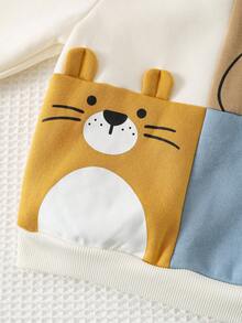 Cozy Pixies Bộ 2 quần jogger cạp chun co giãn họa tiết động vật hoạt hình cho bé trai, màu tương phản, lót nỉ giữ nhiệt, cổ tròn, áo nỉ dệt kim mềm mại - Màu be - Xem 4