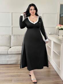 Modelyn Modisches Lässig Sexy Kleid in Große Größen für Damen, hochelastisches, weiches und bequemes besticktes Kleid, Lässig Kleid für junge Damen - Schwarz und Weiss - Übersicht 3