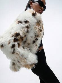 GENKIRA 别致仿皮草豹纹厚夹克，高品质女士秋冬外套 - 彩色 - 查看 1