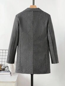 SHEIN 1 件青少年男孩绅士风格单件深灰色百搭时尚长夹克，绅士高端西装长外套，优雅学院风个性化服装，日常休闲外套，优雅简约风格秋冬长外套，适合婚礼、婚礼嘉宾、花童、戒指男孩