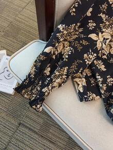 SHEIN DreamScene 大码女式翻边V领花卉印花长袖衬衫，通勤和日常穿着皆宜，秋季 - 彩色 - 查看 5