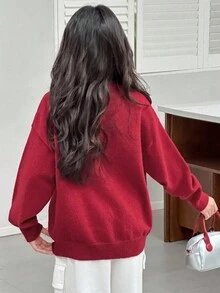 Dazy Kids Tween Girls Bow Decor Round Neck Long Sleeve Sweater Christmas