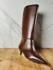 SHUZIA 女士迷人性感尖头小猫跟及膝靴