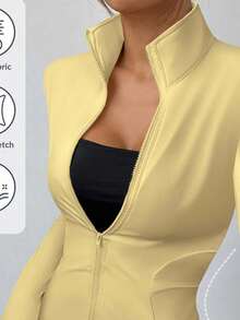 SHEIN EZwear Plus Size Women's Mustard Yellow Jacket Winter Fall Autumn - Pale Yellow - View 4