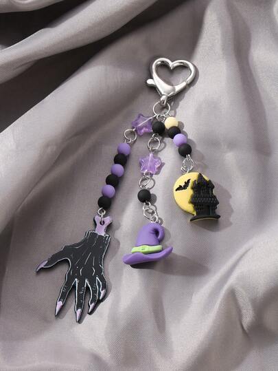 Goth 1pc Silver Rhinestone & Pearl Embellished Star Pendant Bag Charm Keychain, Simple & Stylish Gift For Women