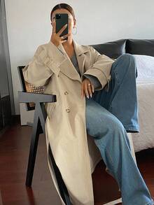 Livesso Manteau trench ample à col rabattu et taille cintrée pour femmes, automne