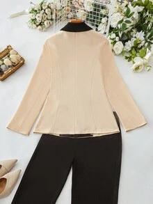 SHEIN Clasi Women Contrast Color Lapel Long Sleeve Blazer Fall Cloth For Women - Apricot - View 2