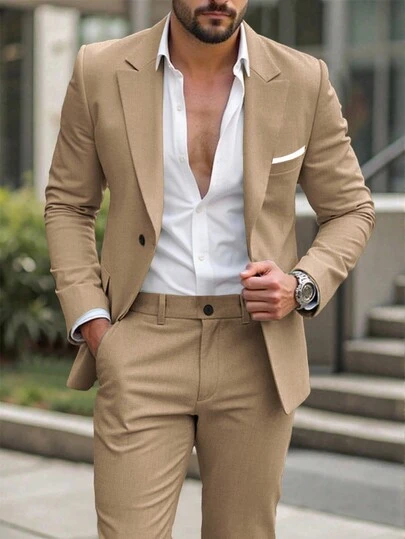 Calvornis Men's Business Casual Suit Jacket And Pants Set