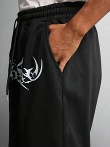 SUMWON Quần nỉ họa tiết Graffiti có thiết kế nghệ thuật Gothic, quần dài mùa đông rộng rãi, phong cách đường phố, thường ngày, thẩm mỹ Gothic, quần dài rộng thùng thình, trang phục lễ hội - màu đen - Xem 2