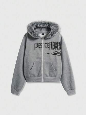 Street Life Herren Kapuzen-Sweatshirt mit Fellkragen, Langarm, Oversized-Passform, Reißverschluss, vielseitig einsetzbar, Herbst