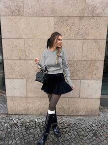 Pariaura Women's Elegant Commuter V-Neck Bowknot Sweater - Grey - View 4