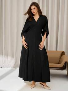 Auralis 大码女式夏季衬衫裙，秋季长袖连衣裙，黄色连衣裙 2025年波西米亚风女式夏季连衣裙 | 奶油黄色办公室正装衬衫裙，七分袖，前开襟 | 复活节、早午餐、机场休闲及商务休闲装 | 女士夏季服装，女士连衣裙，挤奶女工风格，奶油黄色时尚 - 黑色 - 查看 4