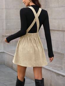 EMERY ROSE Váy dây trơn màu giản dị, đa năng cho mùa thu - Màu Khaki - Xem 2