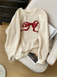 Franclia 2件套女士蝴蝶结刺绣运动衫和格子数码印花宽松裤套装 - 彩色 - 查看 5