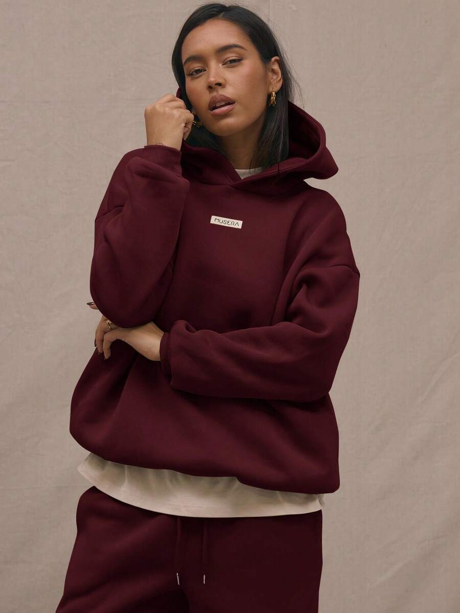 MUSERA Oversized Logo Hoodie Sweatshirt. Airport Casual Graduation,Back To School,Teacher Top For Women, Fall Autumn Winter  Burgundy Spring Vacation - Burgundy - View 1