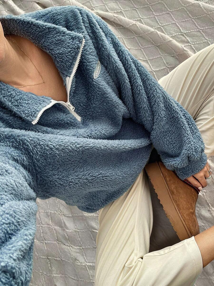 Livesso 女士宽松羊毛高领运动衫 - 藍色 - 查看 1