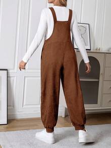 SHEIN Maternity Solid Color Pocket Casual Harem Jumpsuit - Burnt Orange - View 2