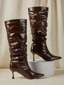 SHUZIA 女士迷人性感尖头小猫跟仿皮休闲靴 - 巧克力棕 - 查看 5