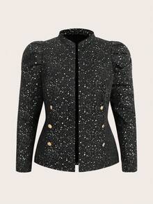 Ellevyn Giacca da donna con texture in tweed e decorazione in metallo, elegante per uso quotidiano, casual, business e pendolarismo, abbigliamento autunnale per donna in taglie comode