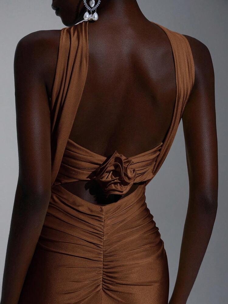 Elitara Elegante, romántico, sexy, minimalista, de punto, elástico, sin tirantes, sin espalda, ajustado, de moda, estilo influyente, adecuado para vacaciones, fiestas de cumpleaños, bodas, vestidos de dama de honor - Marrón - Añade 5