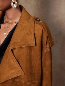 Lumalex Bộ sưu tập Thu Đông của VITNOS dành cho nữ: Áo khoác trench da lộn cao cấp, thanh lịch, ấm áp, thích hợp mặc hàng ngày vào mùa thu, quyến rũ, dự tiệc, đi chơi, hẹn hò, quà sinh nhật, quà tặng giáo viên, trang phục công sở, áo khoác sang trọng dành cho nữ, thanh lịch cho nữ, quà năm mới. - màu nâu - Xem 5